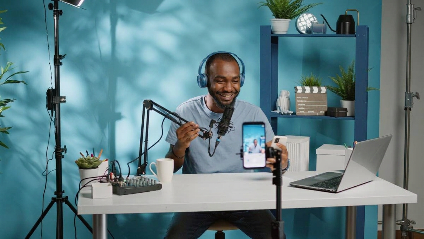Creator recording podcast